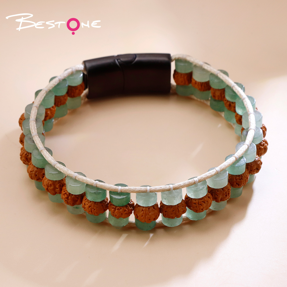 Natural Stone and Wood Bead Bracelet with Toggle Clasp