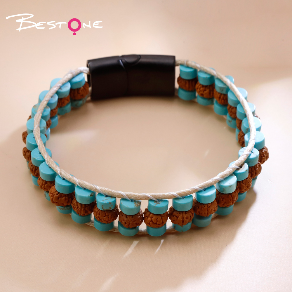 Natural Stone and Wood Bead Bracelet with Toggle Clasp