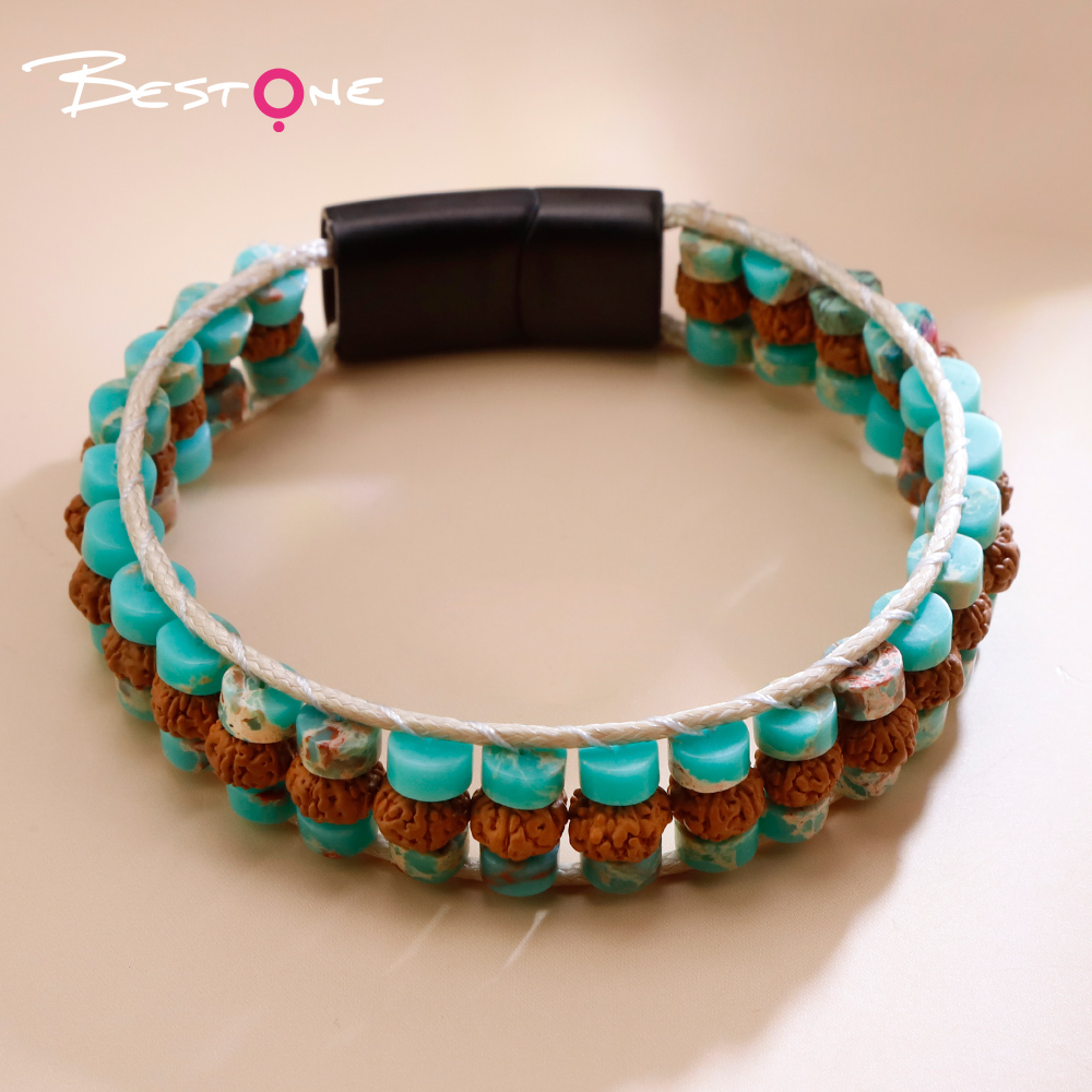 Natural Stone and Wood Bead Bracelet with Toggle Clasp