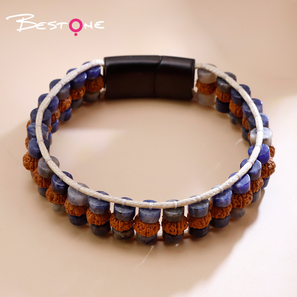 Natural Stone and Wood Bead Bracelet with Toggle Clasp