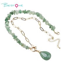Natural Stone Teardrop Pendant Necklace