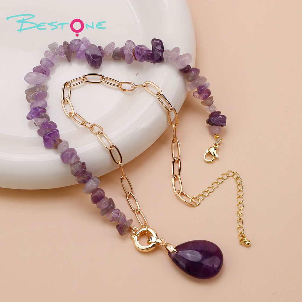 Natural Stone Teardrop Pendant Necklace