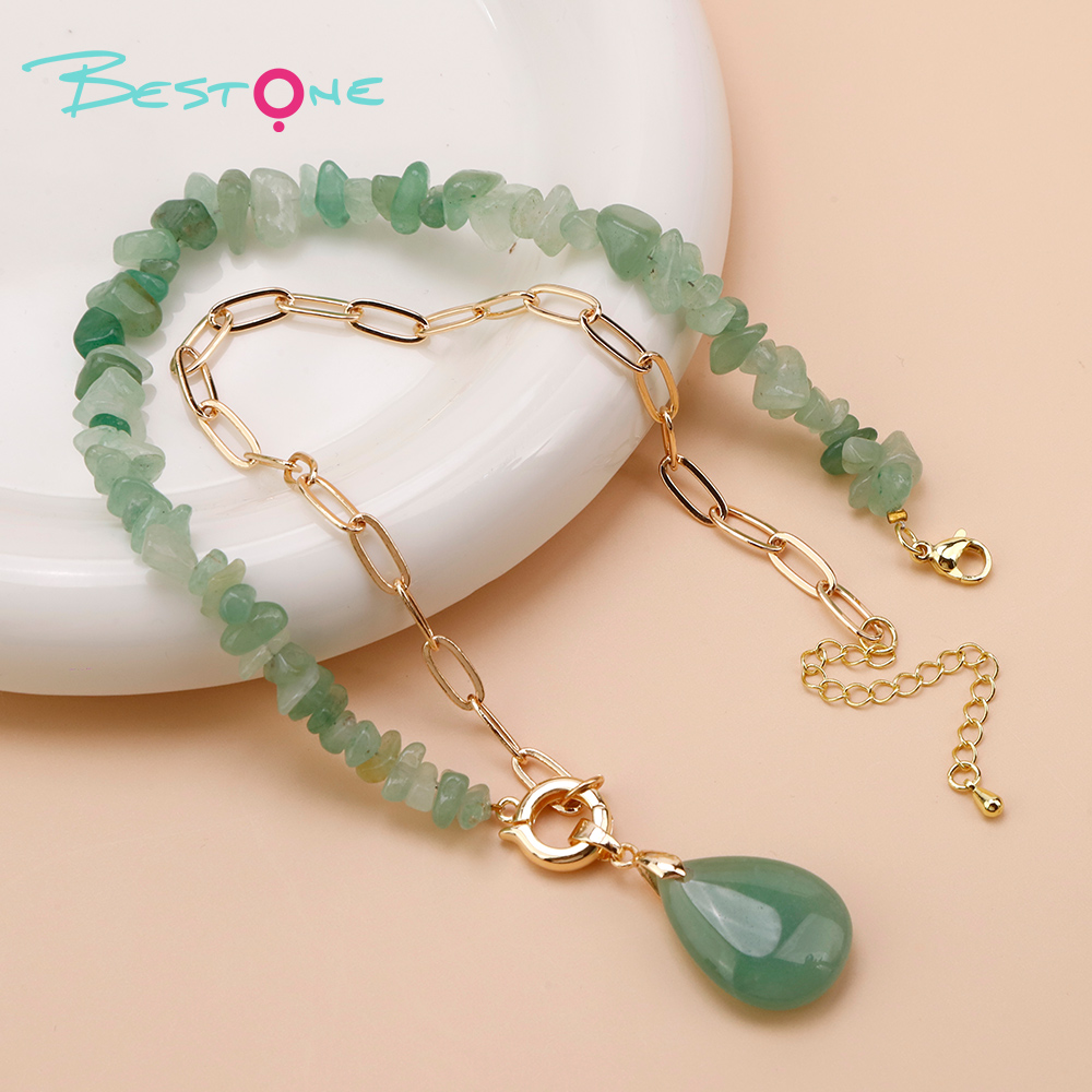 Natural Stone Teardrop Pendant Necklace