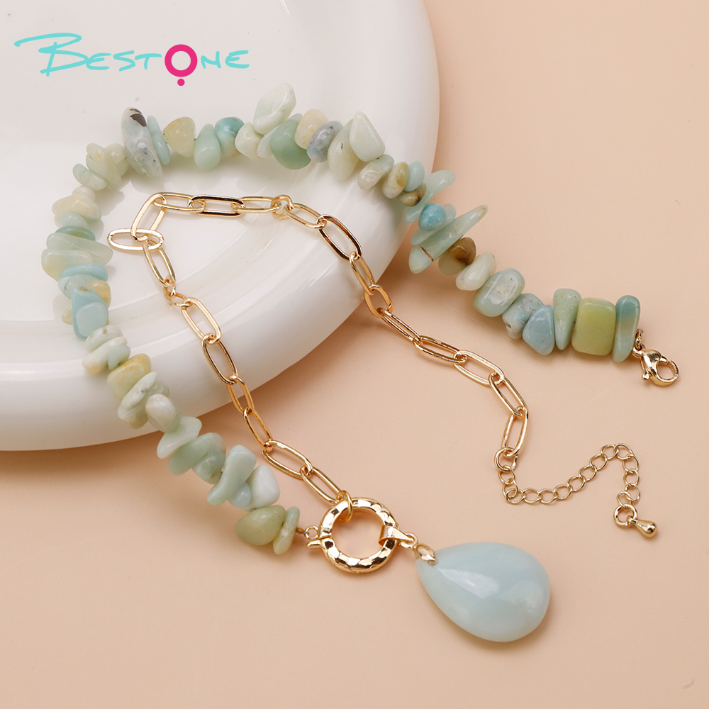 Natural Stone Teardrop Pendant Necklace