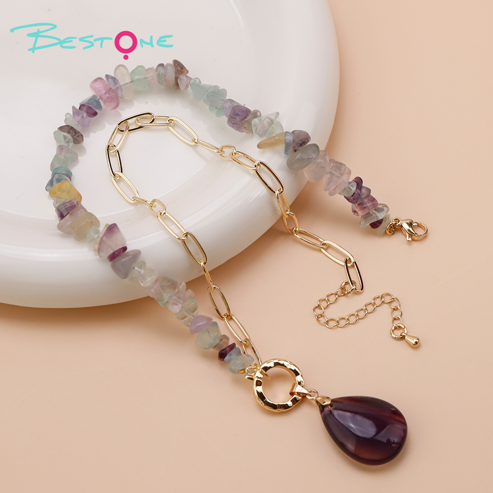 Natural Stone Teardrop Pendant Necklace