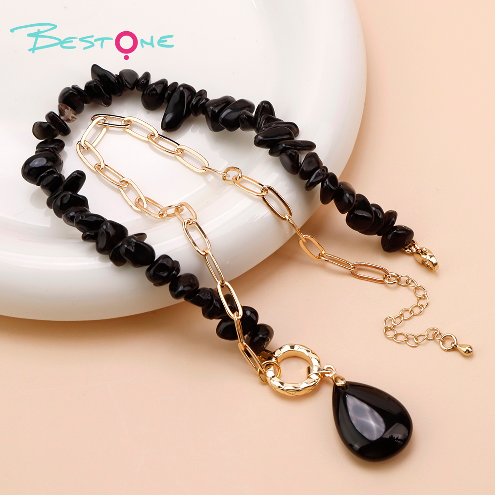 Natural Stone Teardrop Pendant Necklace