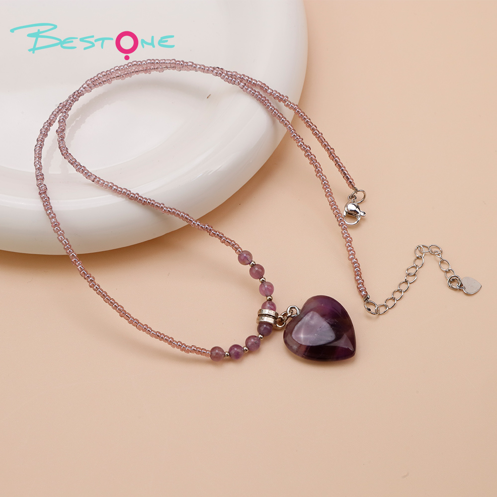 Natural Stone Heart Pendant Necklace