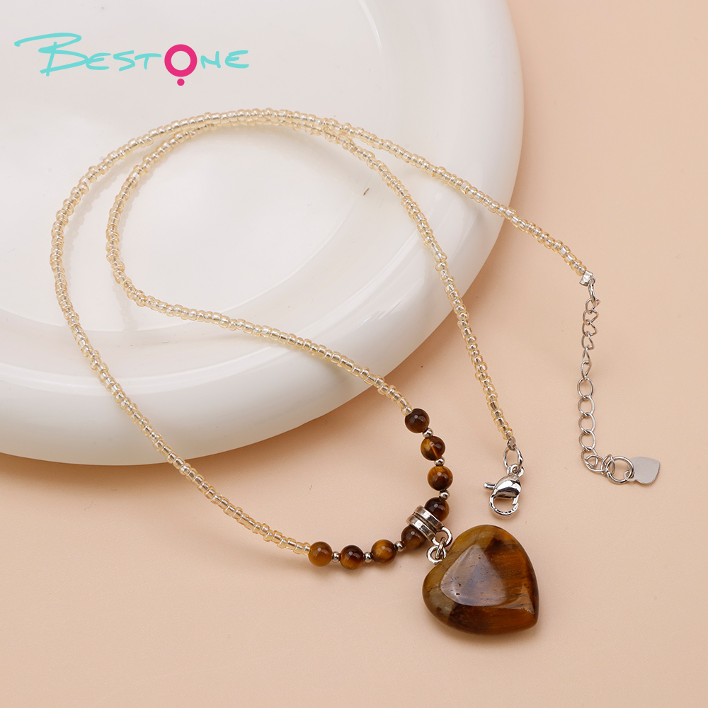 Natural Stone Heart Pendant Necklace