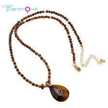 Natural Stone Teardrop Pendant Necklace with Sparkling Clasp