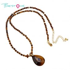 Natural Stone Teardrop Pendant Necklace with Sparkling Clasp