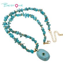 Natural Stone Statement Necklace with Faceted Oval Rhinestone Clasp