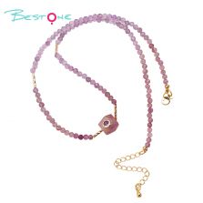 Faceted Natural Stone Hexagon Necklace with Rhinestone Detail