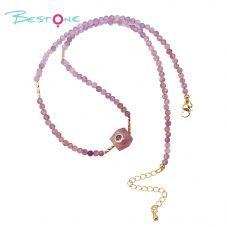 Faceted Natural Stone Hexagon Necklace with Rhinestone Detail