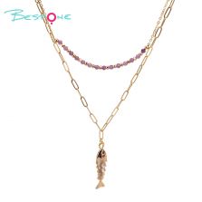 Amethyst Fish-Shaped Copper Necklace with Faceted Gemstone Beads