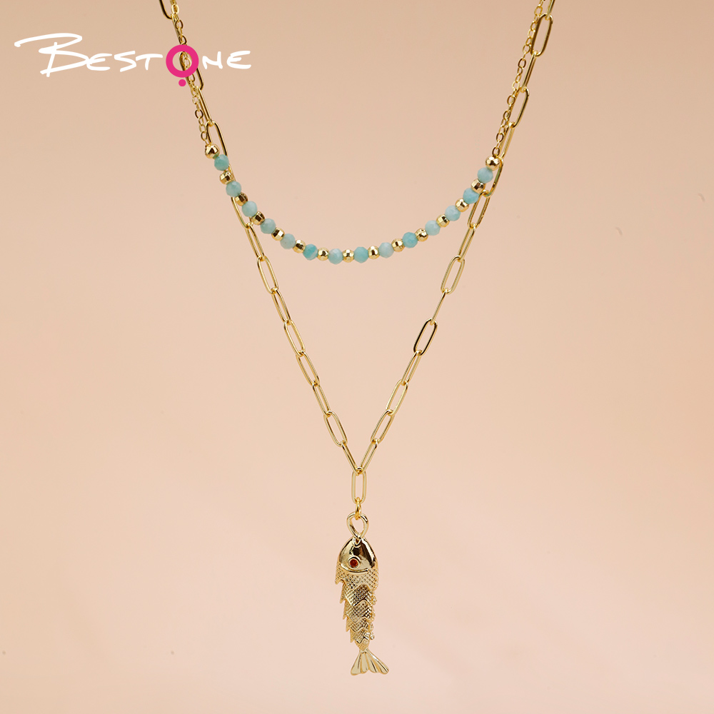 Amethyst Fish-Shaped Copper Necklace with Faceted Gemstone Beads