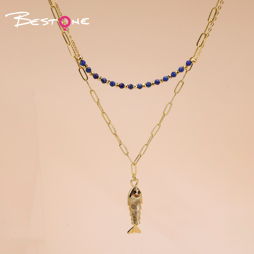 Amethyst Fish-Shaped Copper Necklace with Faceted Gemstone Beads