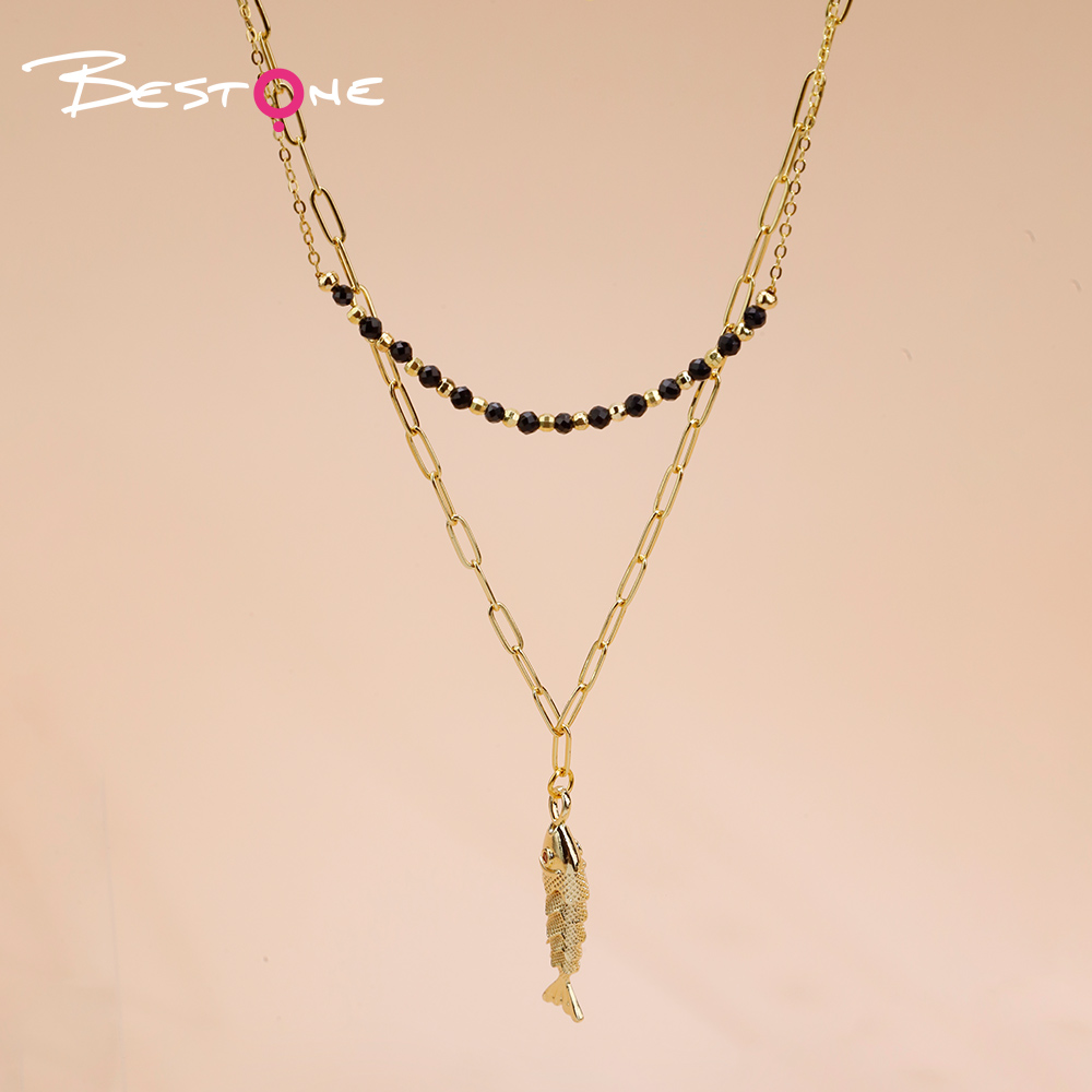 Amethyst Fish-Shaped Copper Necklace with Faceted Gemstone Beads