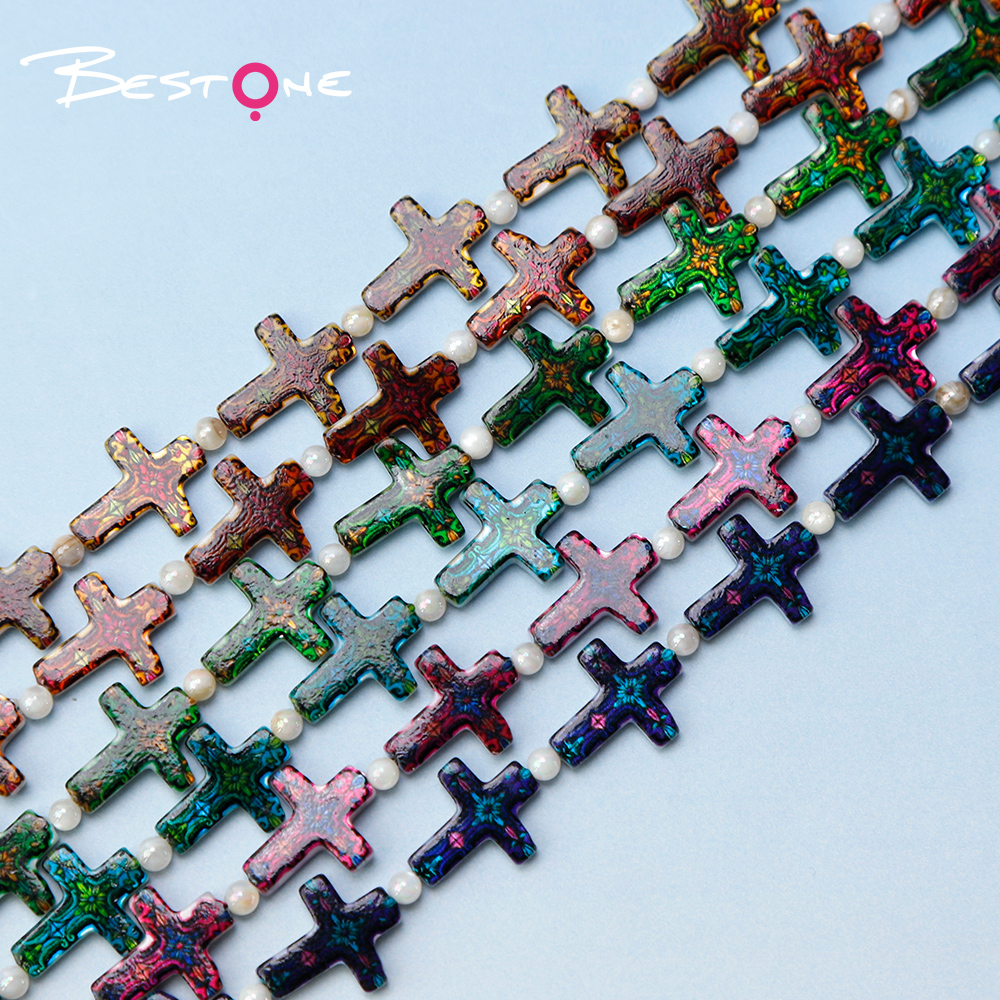 Printed Rectangle Shell Cross Bead Strand