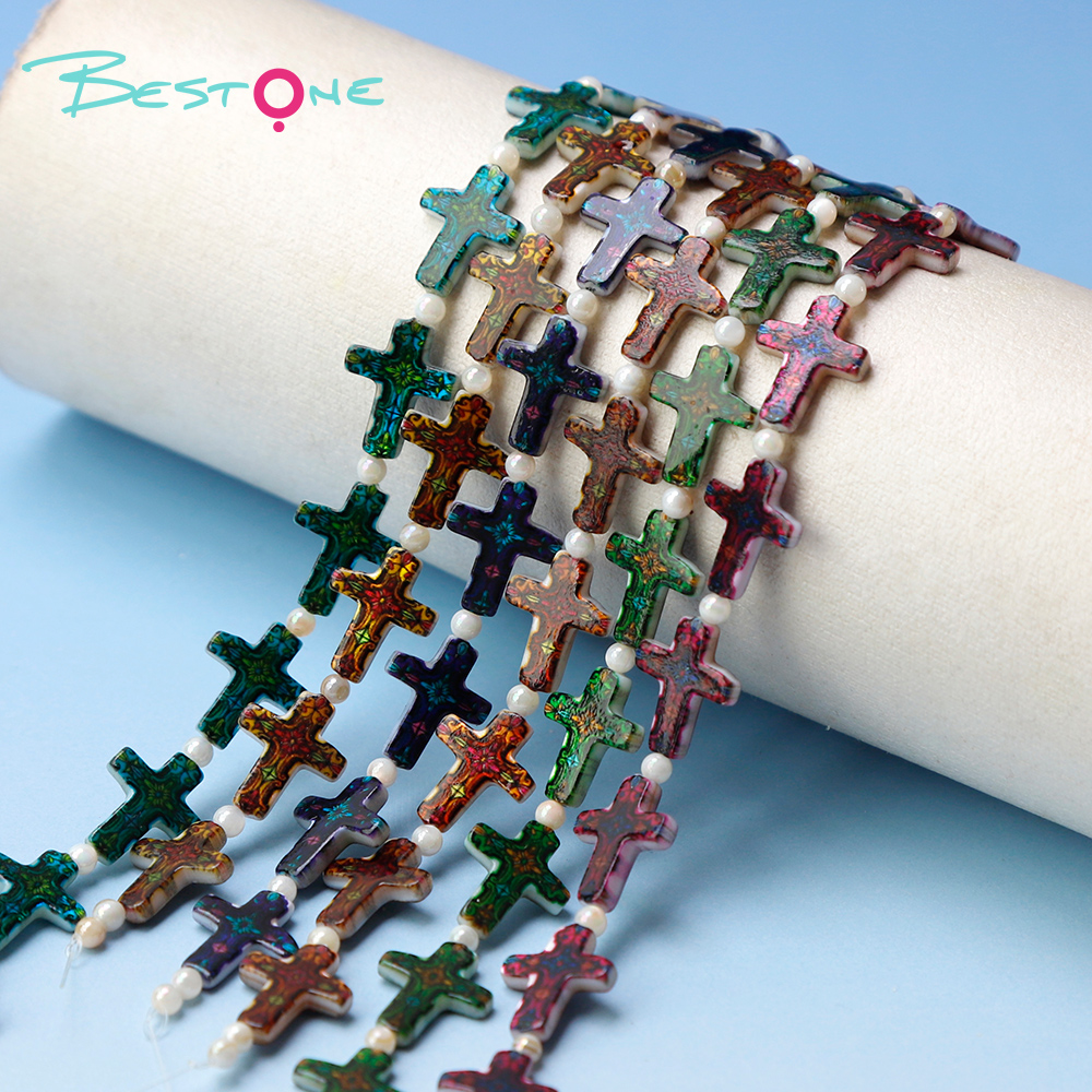 Printed Rectangle Shell Cross Bead Strand