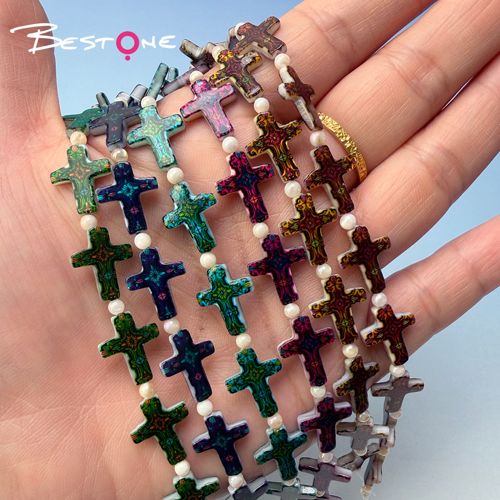 Printed Rectangle Shell Cross Bead Strand