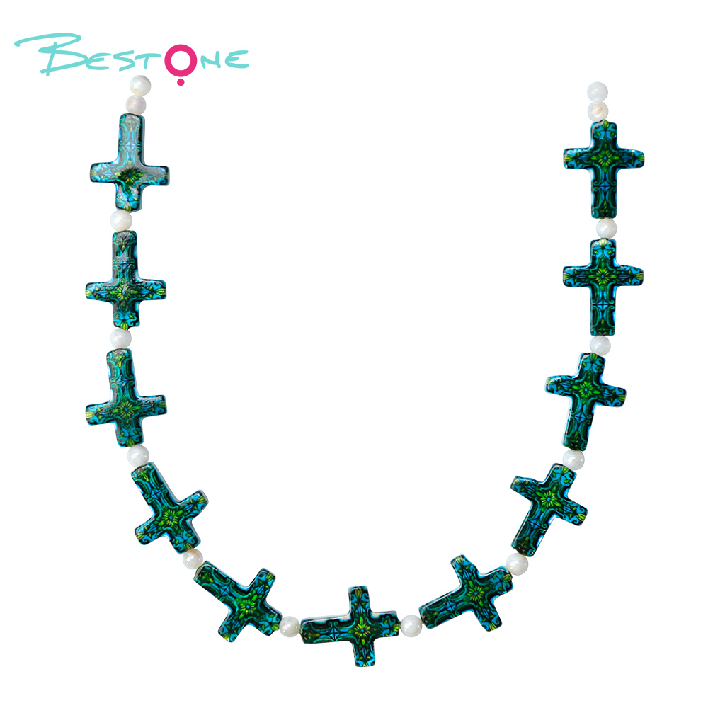 Printed Rectangle Shell Cross Bead Strand