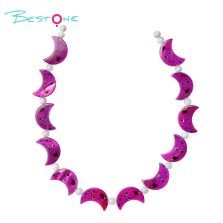 Printed Rectangle Shell Moon Bead Strand