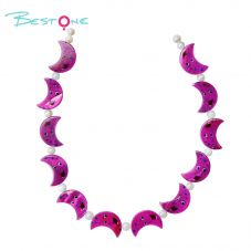 Printed Rectangle Shell Moon Bead Strand