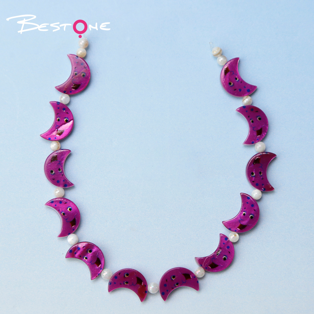 Printed Rectangle Shell Moon Bead Strand