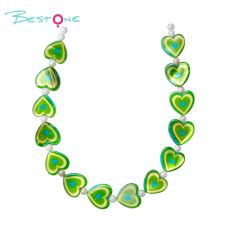 Printed Rectangle Shell Heart Bead Strand