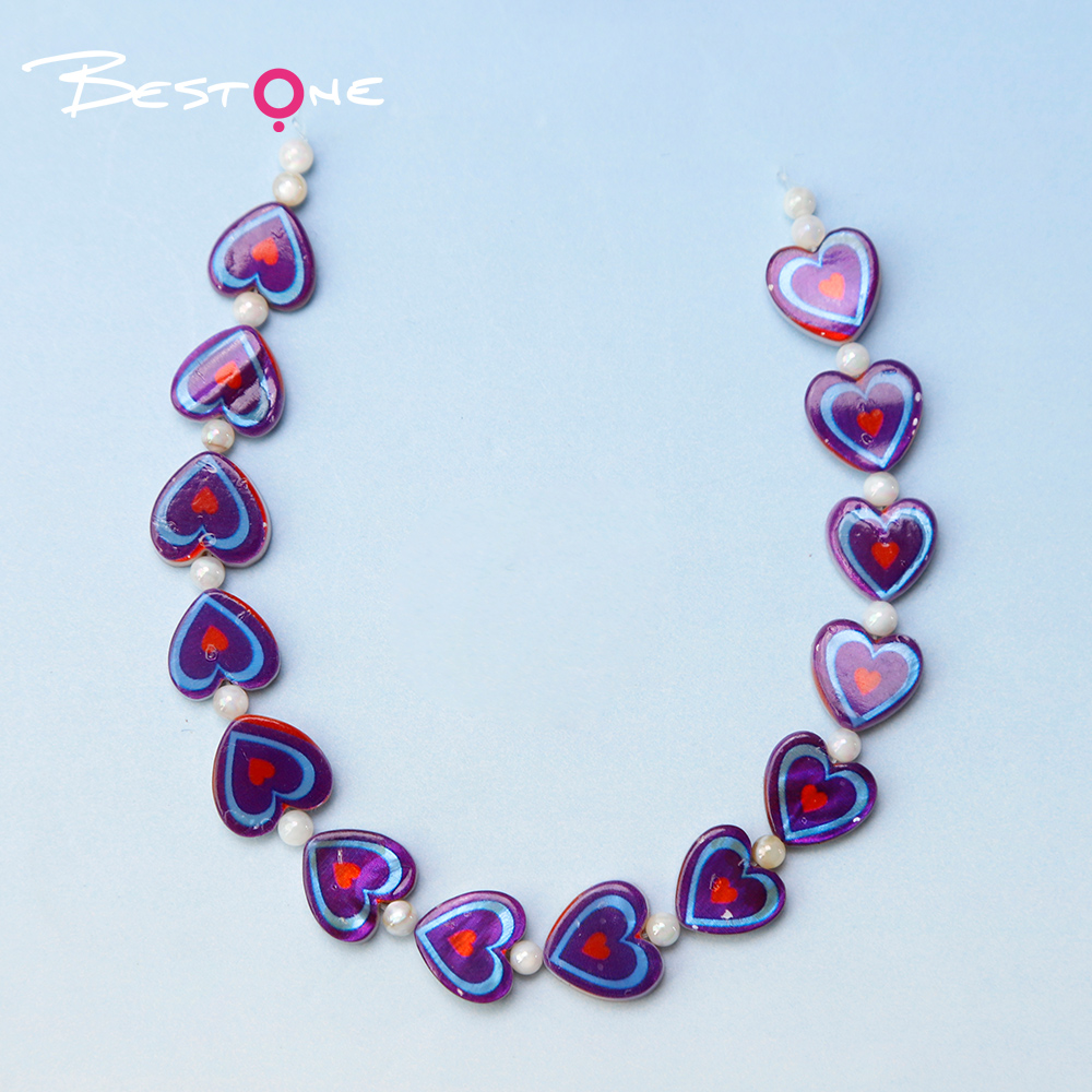 Printed Rectangle Shell Heart Bead Strand