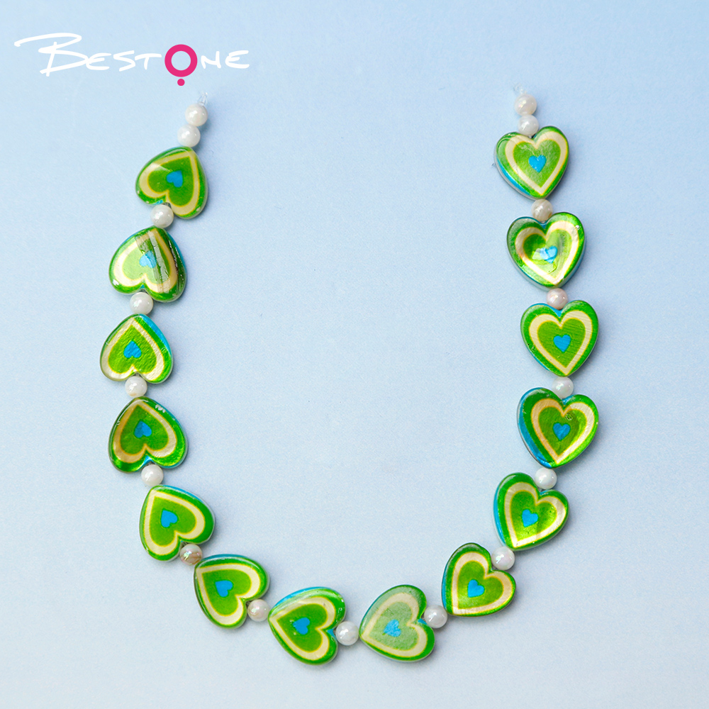 Printed Rectangle Shell Heart Bead Strand