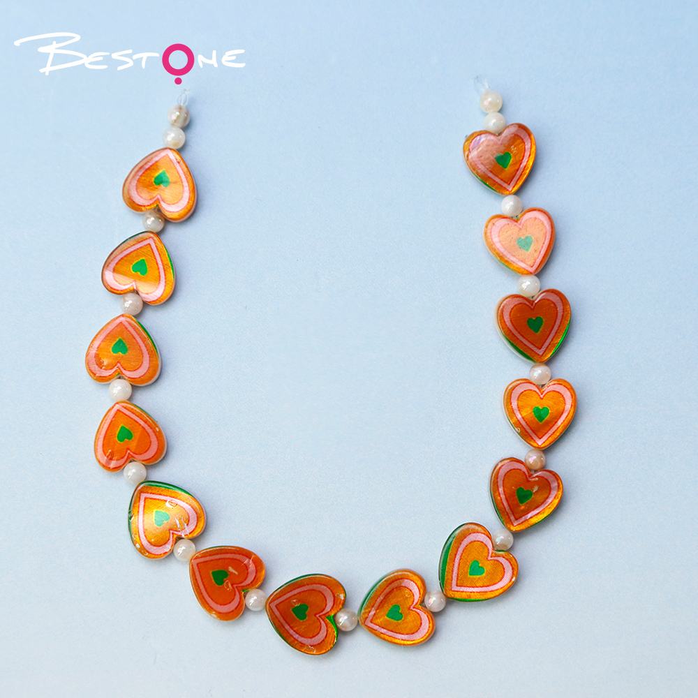 Printed Rectangle Shell Heart Bead Strand