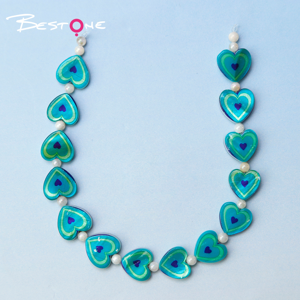 Printed Rectangle Shell Heart Bead Strand