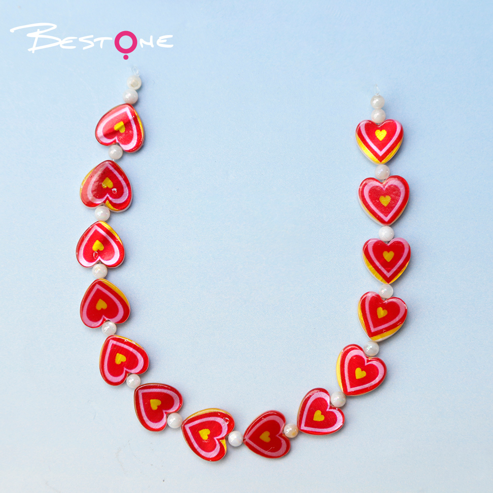 Printed Rectangle Shell Heart Bead Strand
