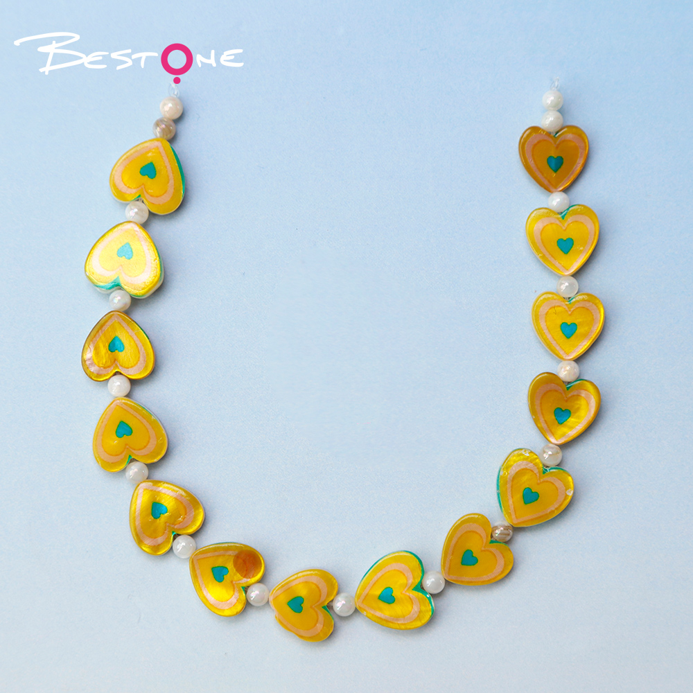 Printed Rectangle Shell Heart Bead Strand