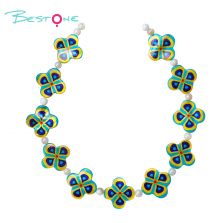 Printed Rectangle Shell Flower Bead Strand