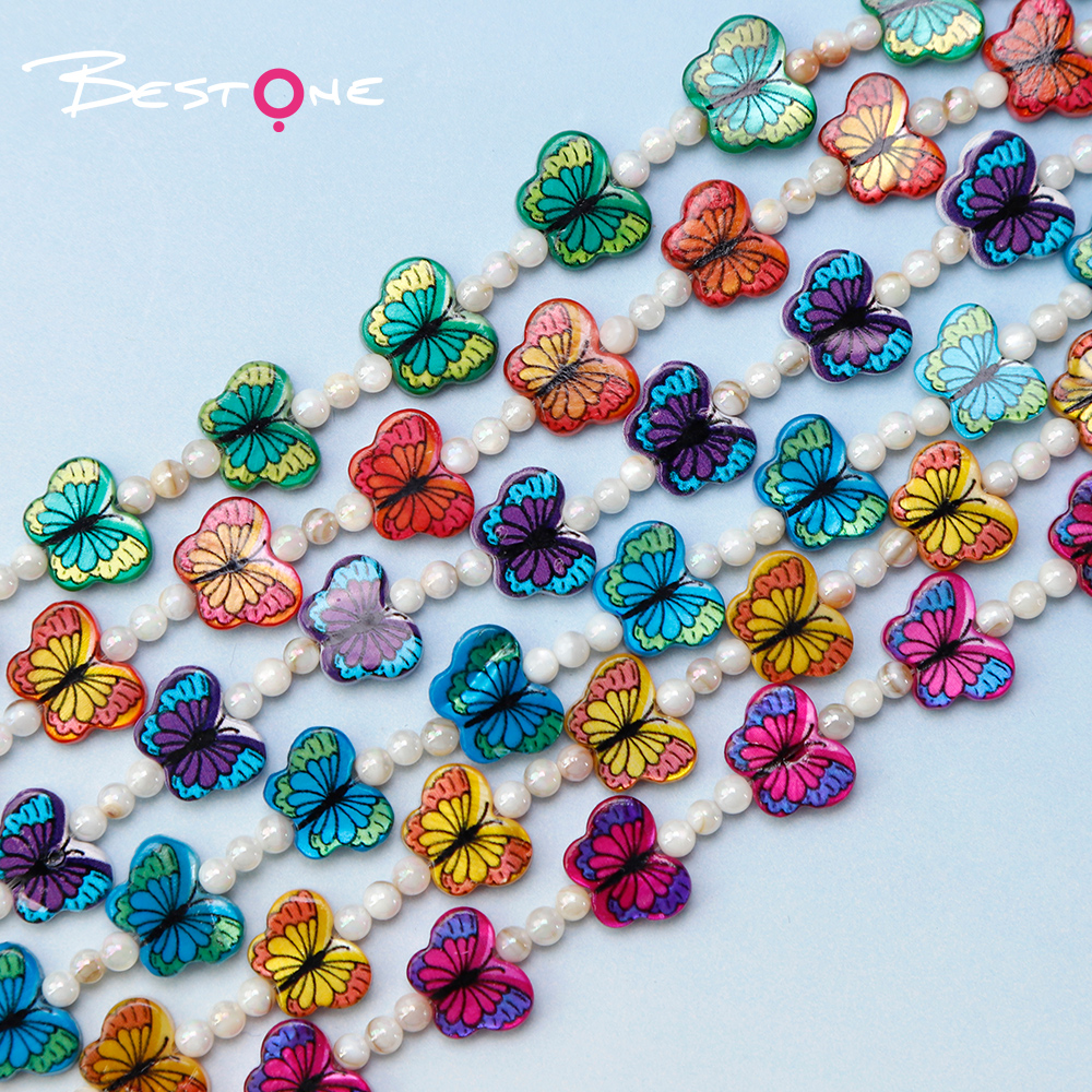 Printed Rectangle Shell Butterfly Bead Strand