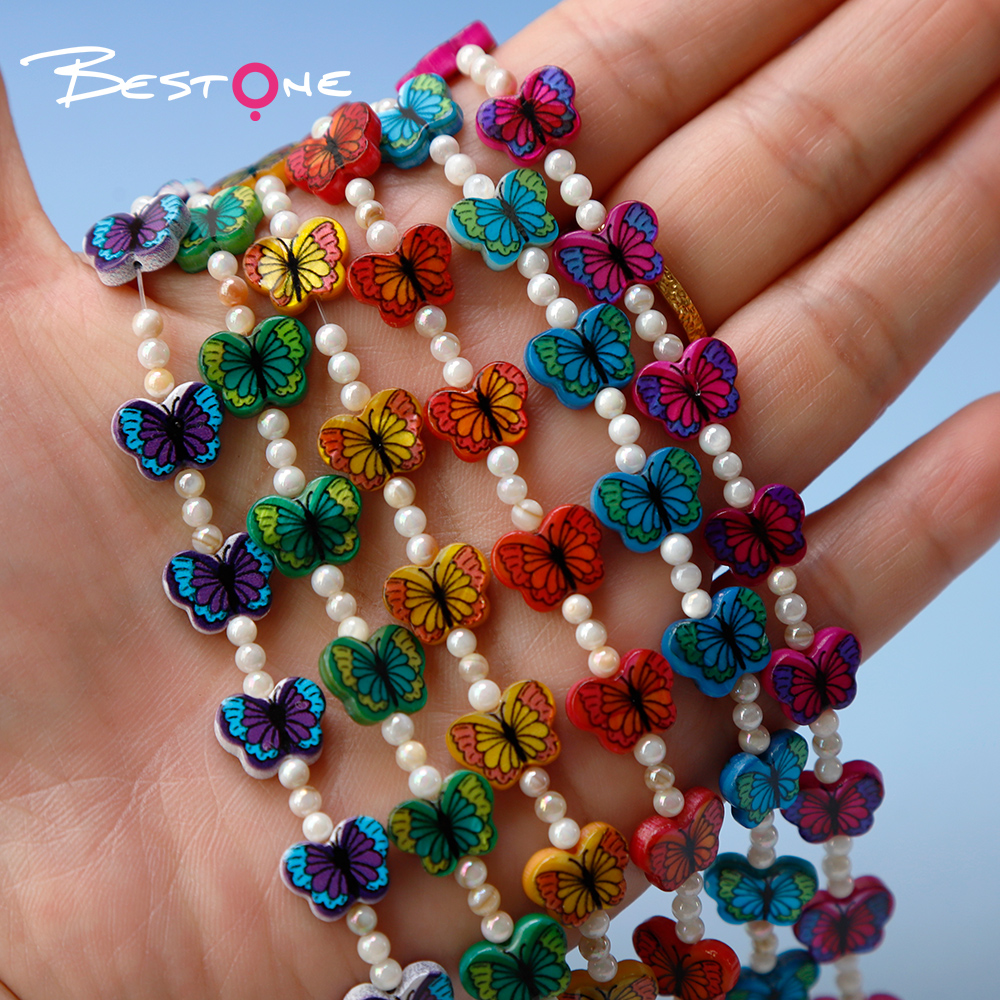Printed Rectangle Shell Butterfly Bead Strand