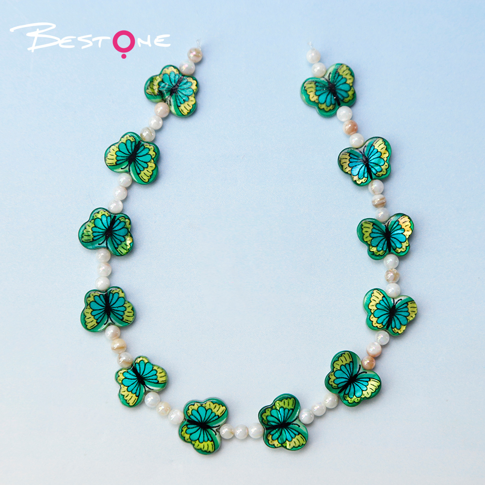 Printed Rectangle Shell Butterfly Bead Strand