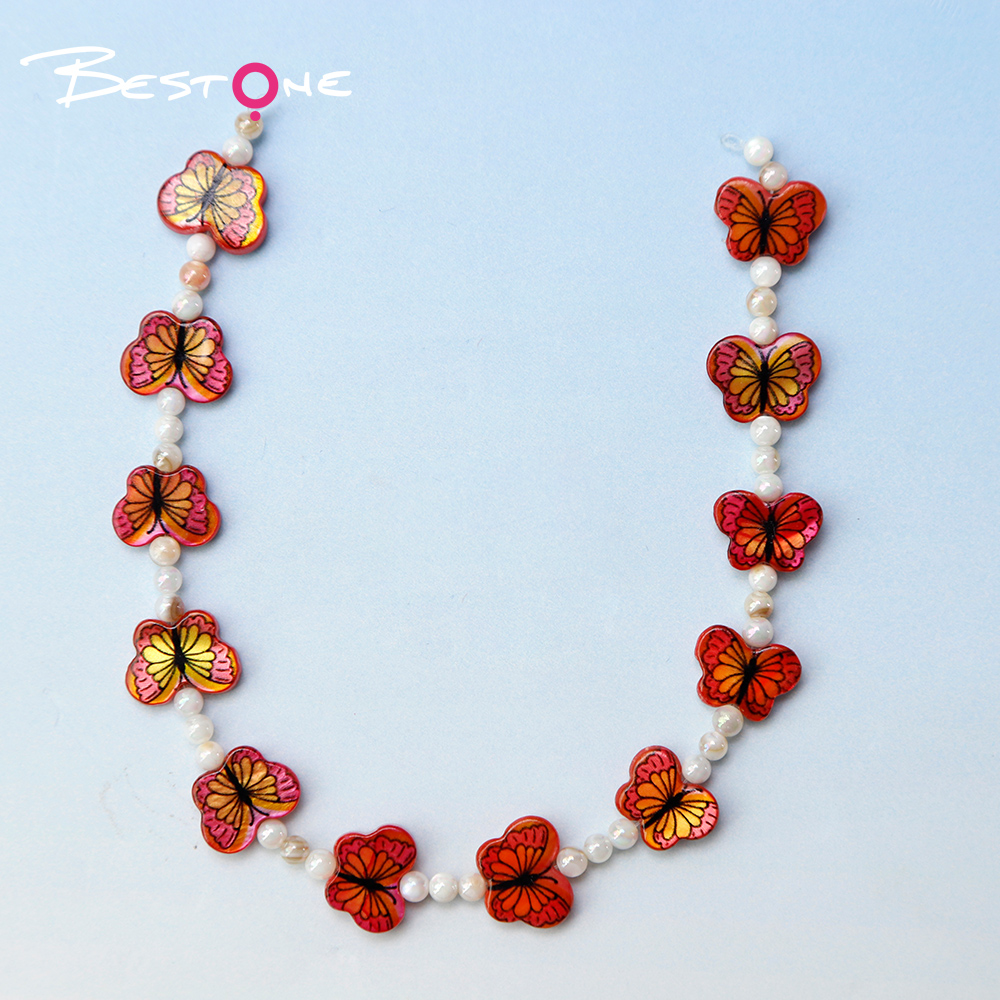 Printed Rectangle Shell Butterfly Bead Strand