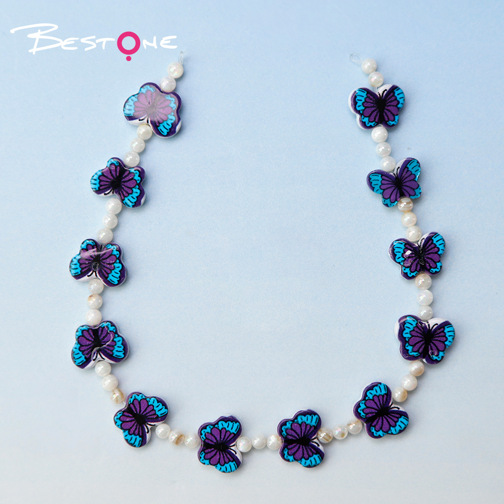 Printed Rectangle Shell Butterfly Bead Strand