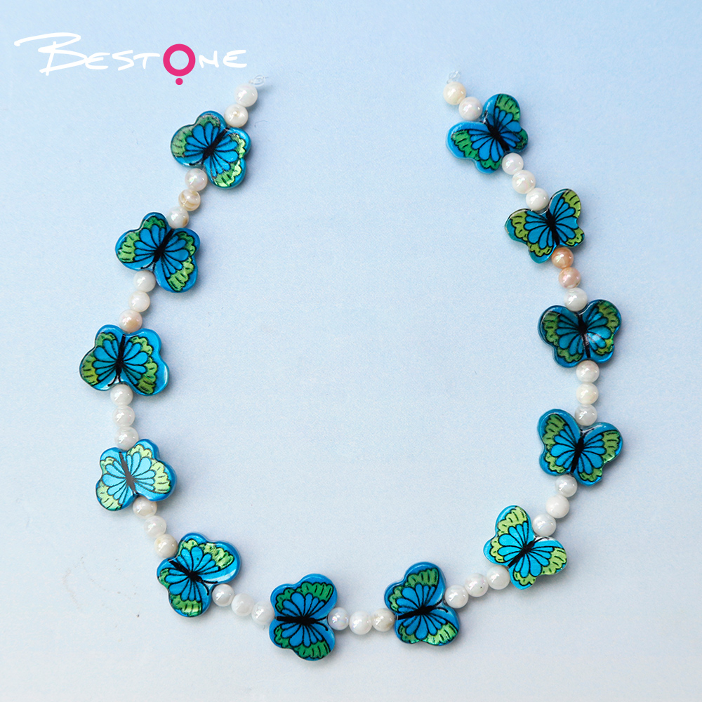 Printed Rectangle Shell Butterfly Bead Strand