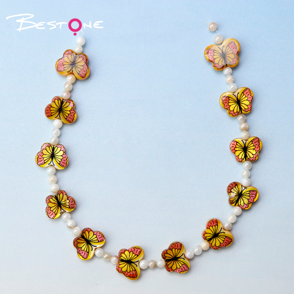 Printed Rectangle Shell Butterfly Bead Strand