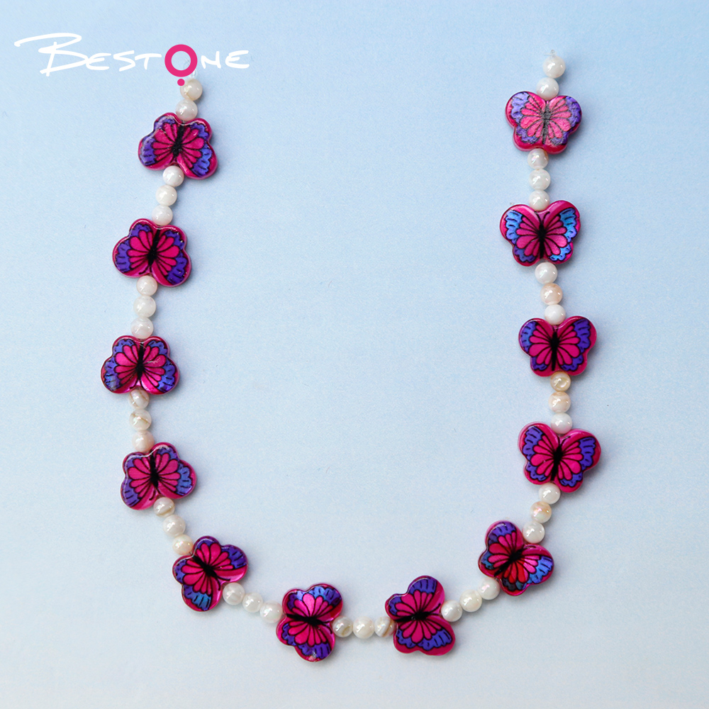 Printed Rectangle Shell Butterfly Bead Strand