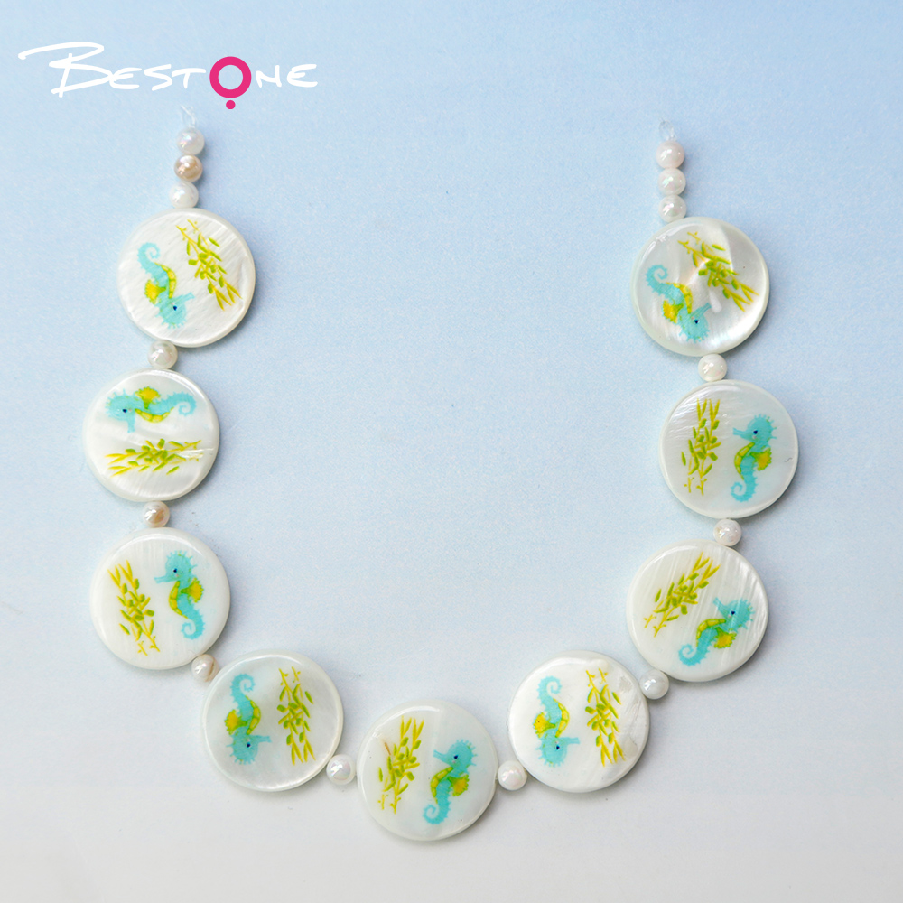 Printed Shell Disc Marine Theme Bead Strand