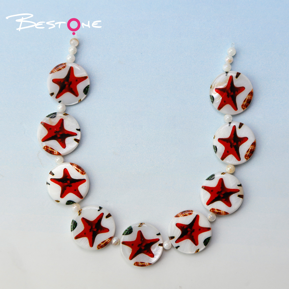 Printed Shell Disc Marine Theme Bead Strand