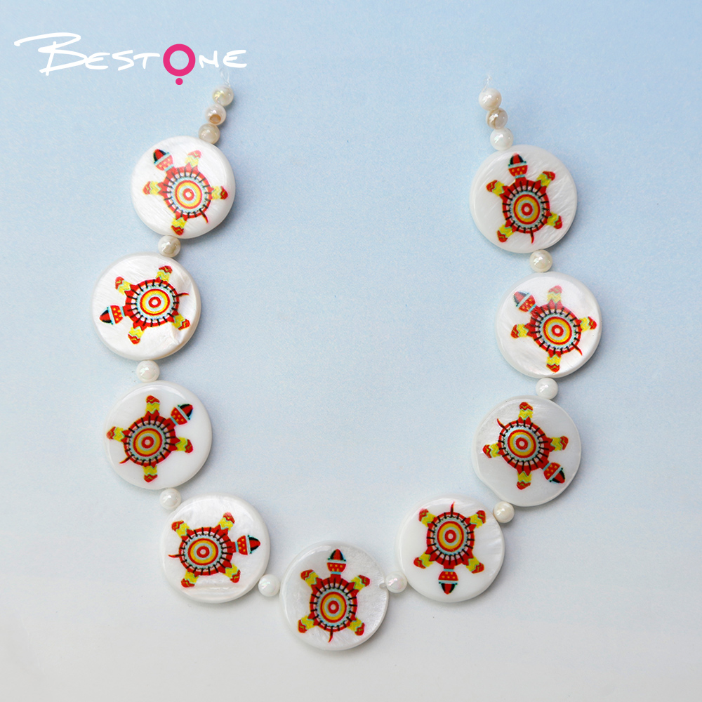 Printed Shell Disc Marine Theme Bead Strand