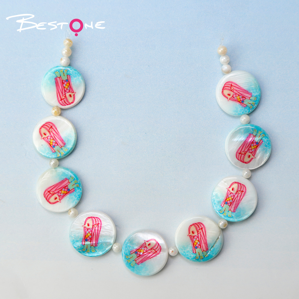 Printed Shell Disc Marine Theme Bead Strand