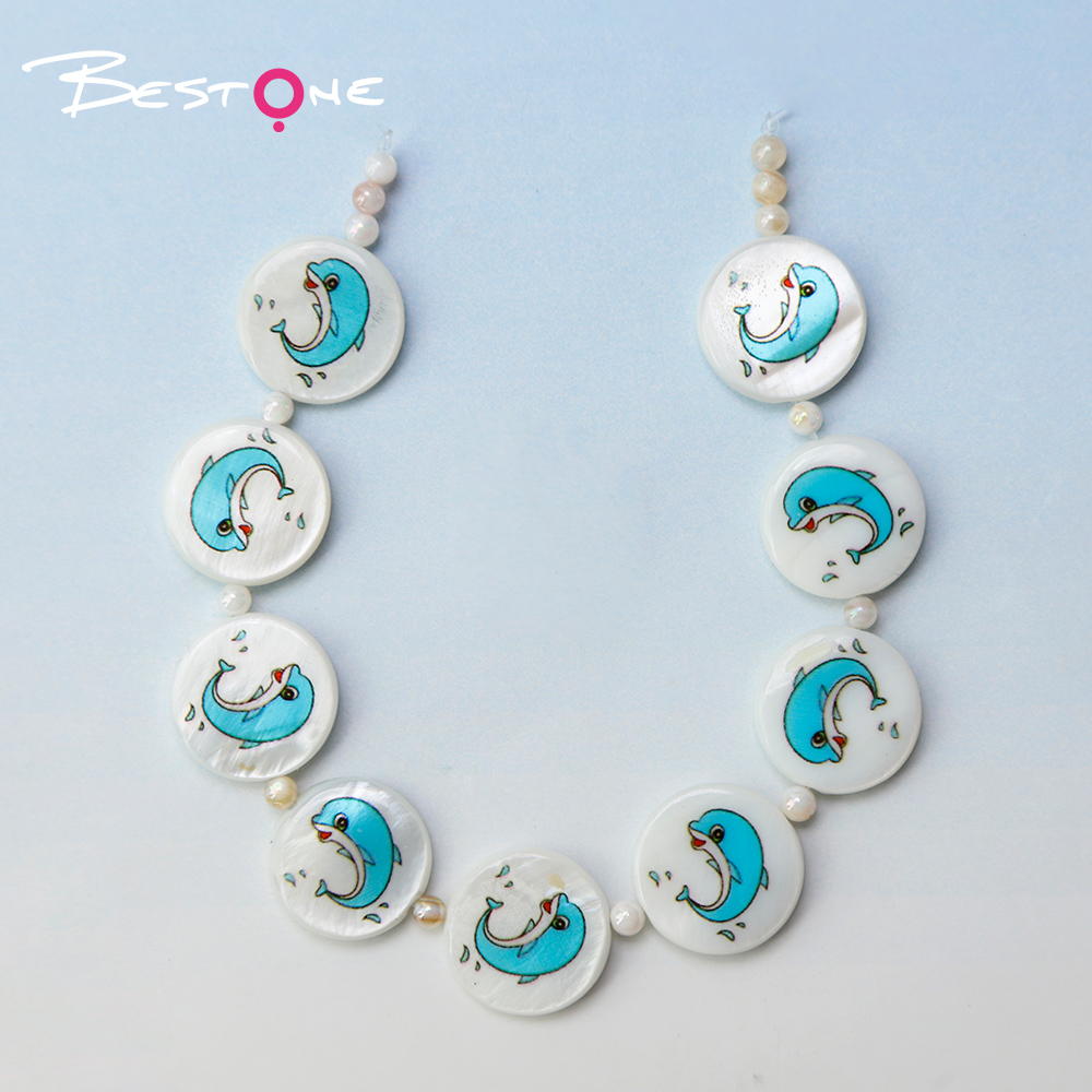 Printed Shell Disc Marine Theme Bead Strand