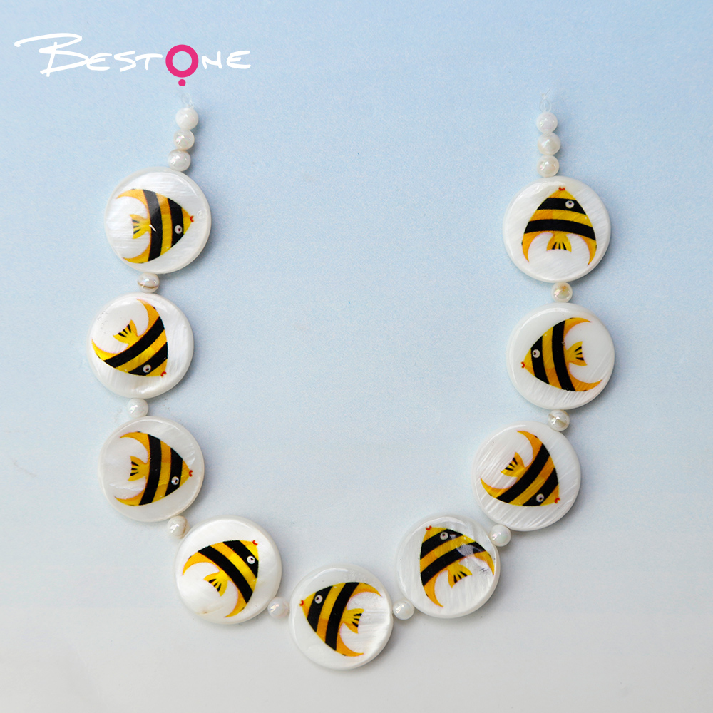Printed Shell Disc Marine Theme Bead Strand